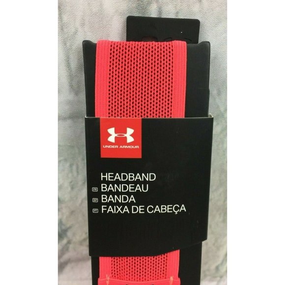 Under Armour UA Headband Neon Burnt Orange Black Under Armour Logo 1 3/8" Wide - Picture 2 of 6